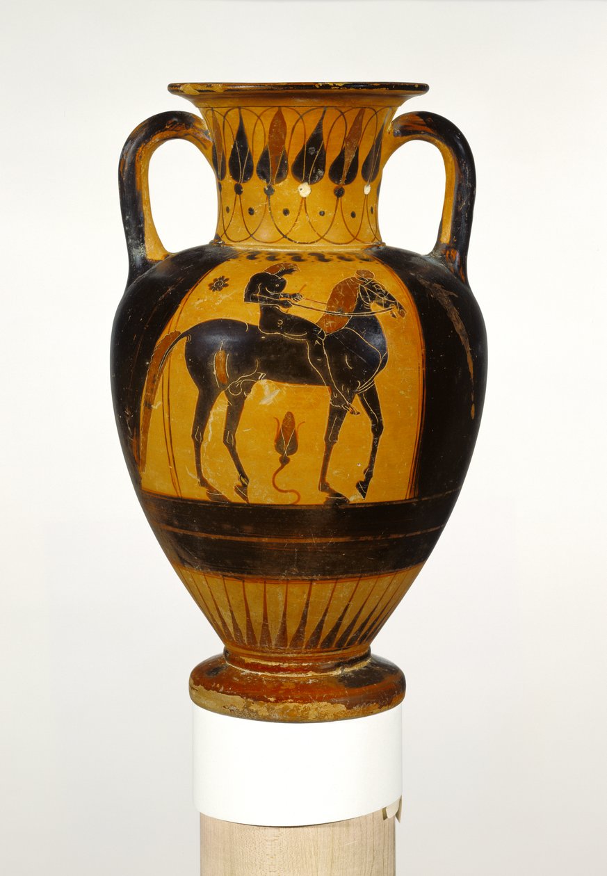 Chalcidische nekamfoor met naakte ruiter ca. 520-510 v.Chr. door Greek
