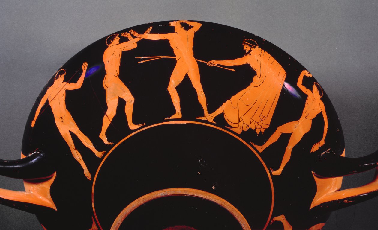 Roodfigurige kylix met atleten in training, ca. 500 v.Chr. door Greek