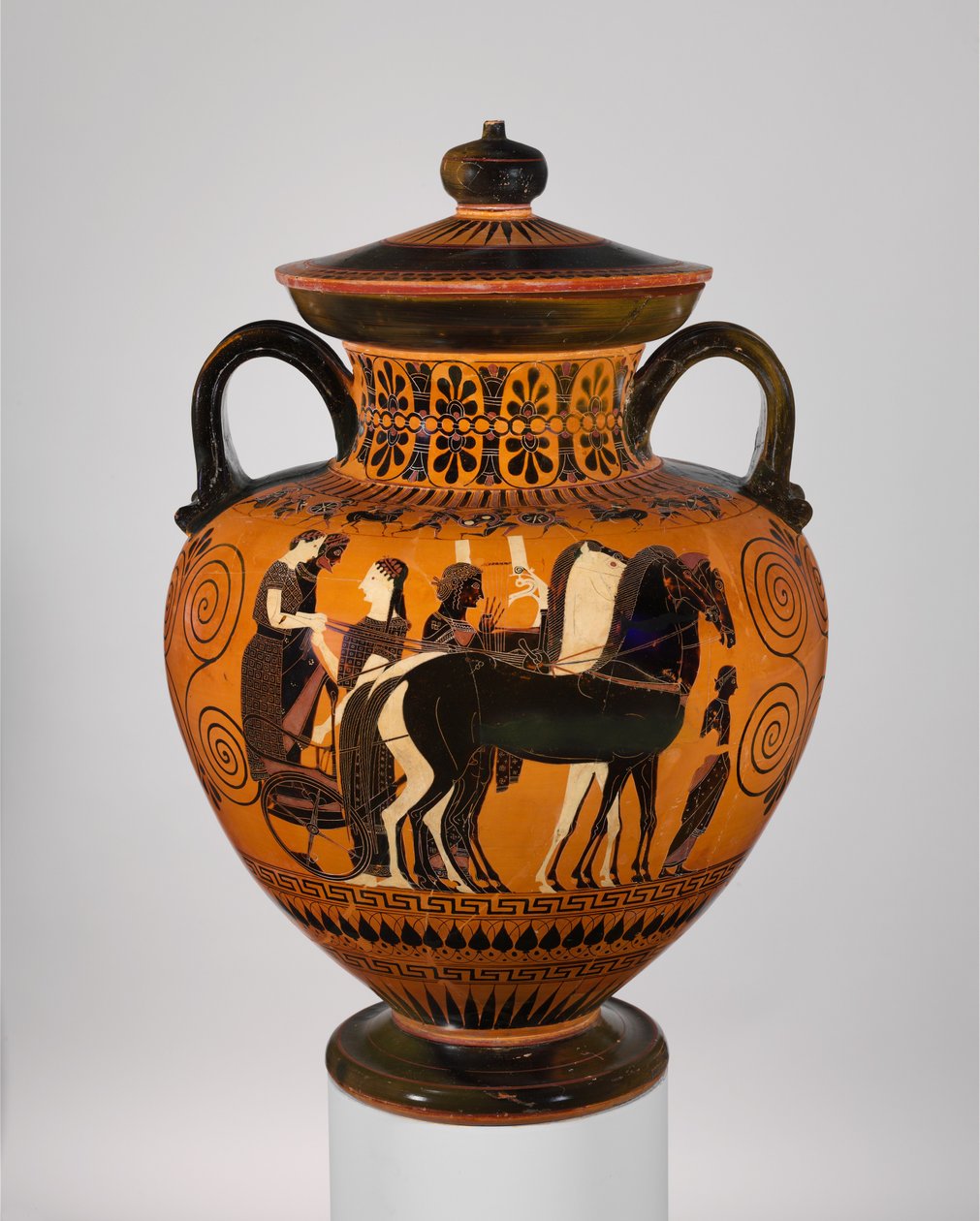 Terracotta halsamfoor met deksel en knop, c.540 v.Chr. door Greek