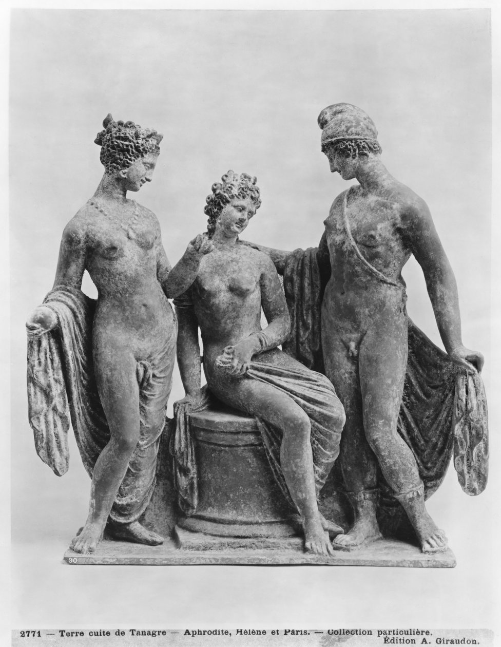 Aphrodite, Helena en Paris, uit Tanagra (terracotta) door Greek School
