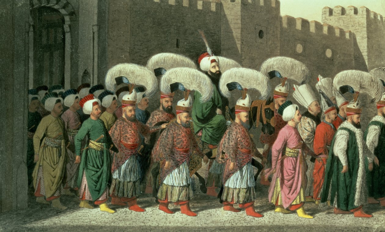 Sultan Mahmud II in processie, 1809 door Greek School