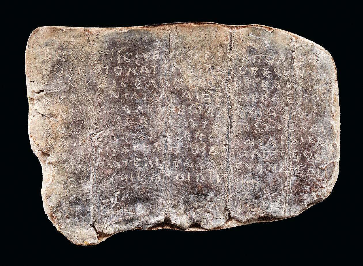 Een Dorische Griekse Inscriptie Vervloekingstablet (lood) door Greek