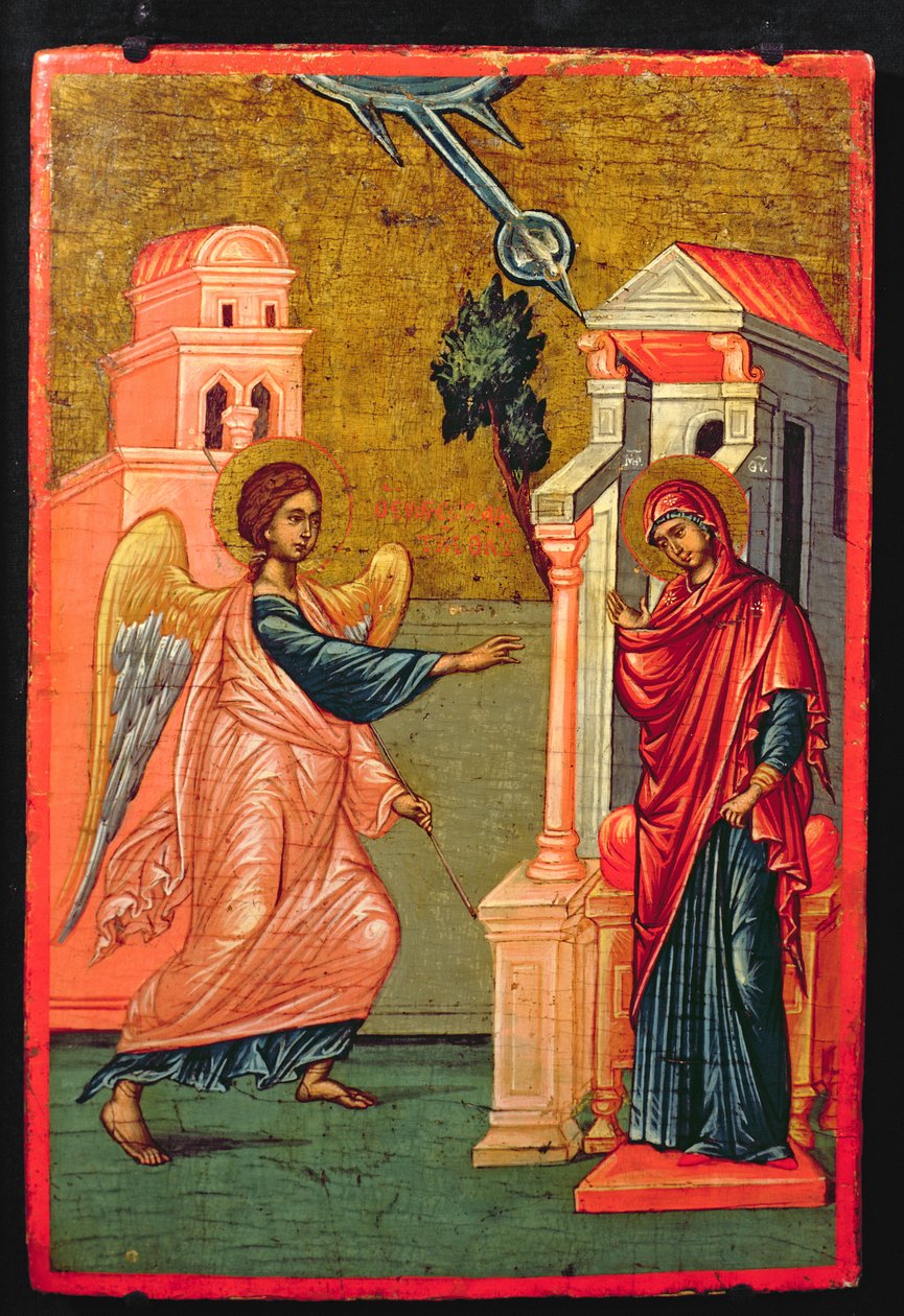Aankondiging, Griekse icoon, late 17e eeuw door Greek School