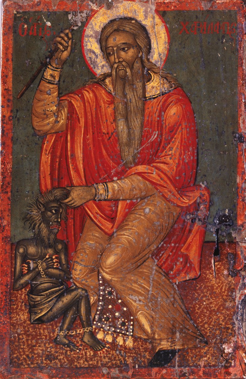 Sint Charalambos met Duivel door Greek icon