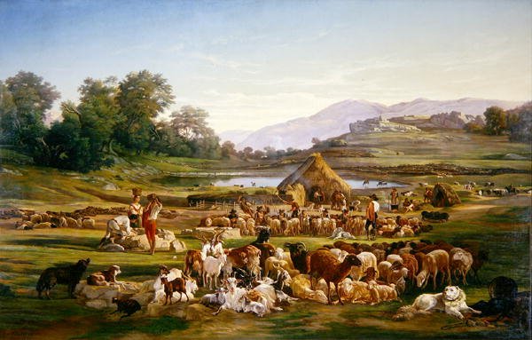 Herders met schapen door Gregoire Isidore Flacheron