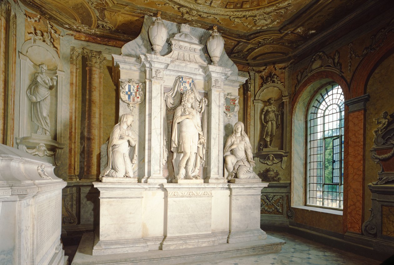Monument in het Chandos Mausoleum door Grinling Gibbons