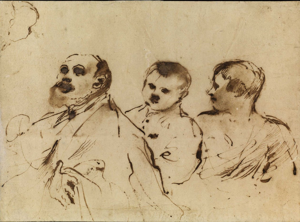 Een bisschop met twee kinderen door Guercino