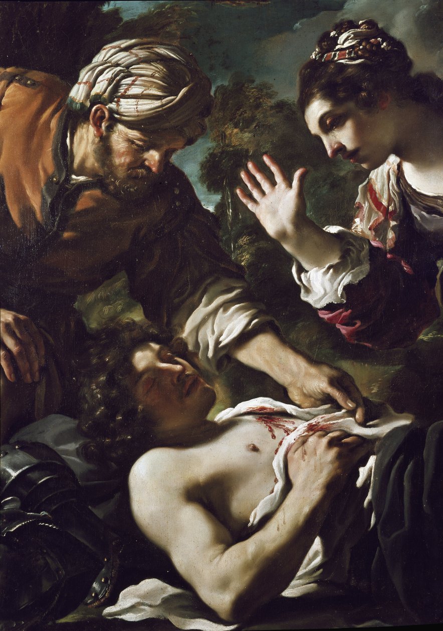 Herminie ontdekt Tancrede (detail) door Guercino