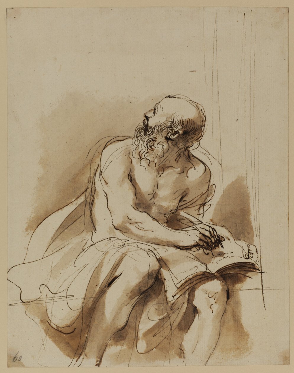 Zittend figuur van Sint Hiëronymus door Guercino (1591 1666)