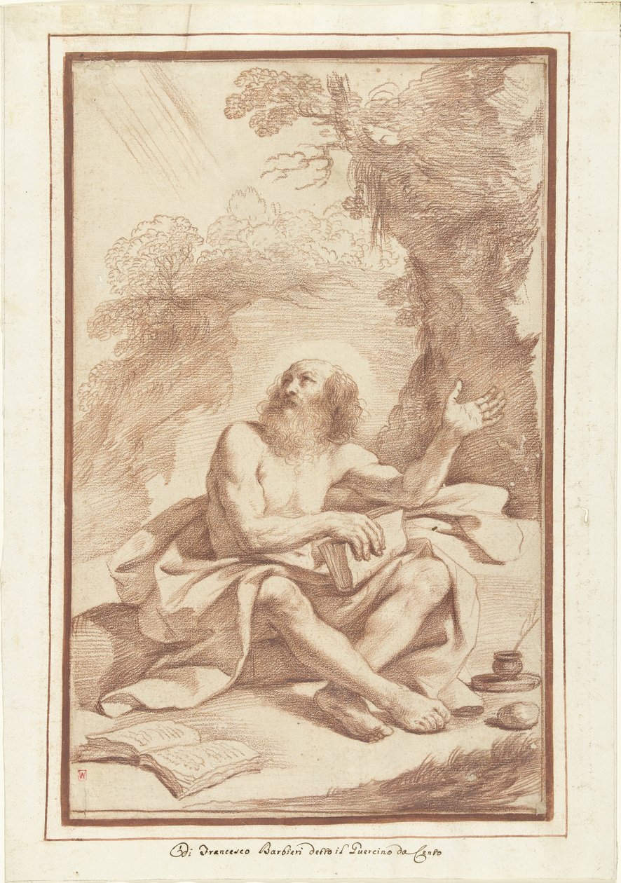 H. Hieronymus in de woestijn door Guercino (attributed to)