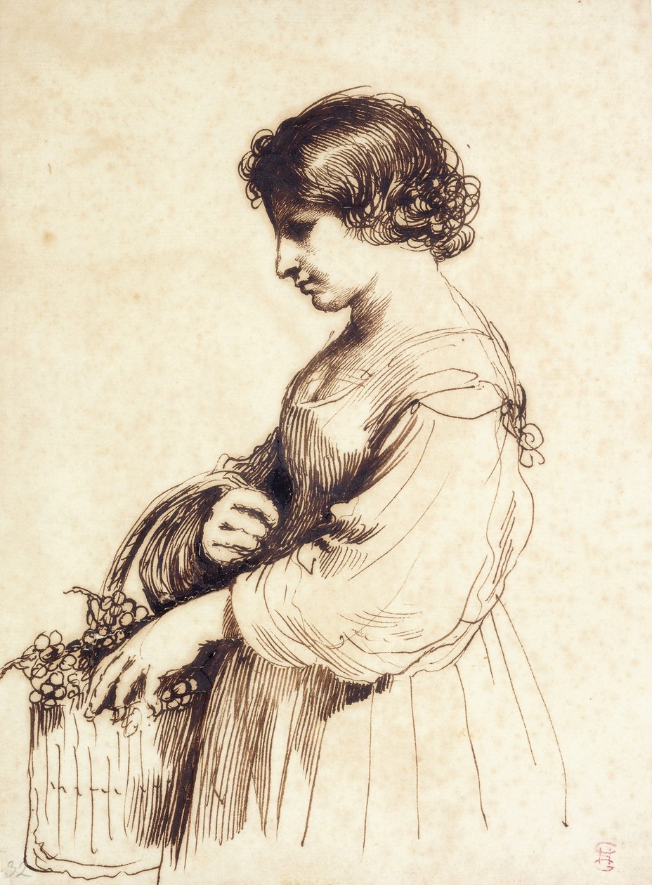 Een Jonge Vrouw die een Fruitmand Vasthoudt door Guercino