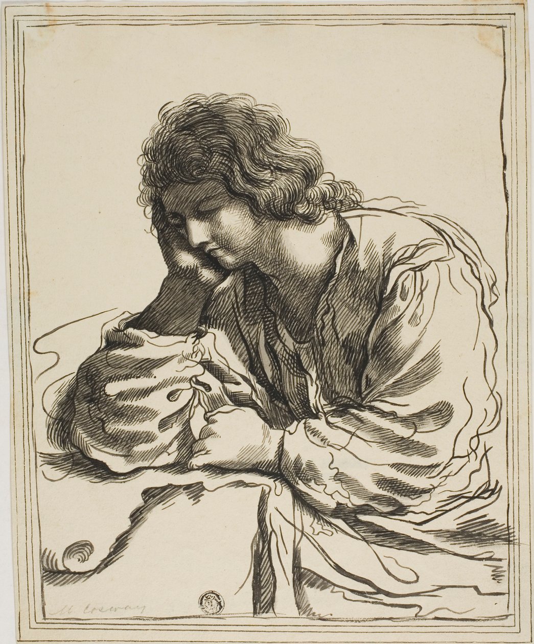 Sint Jan de Evangelist in meditatie door Guercino