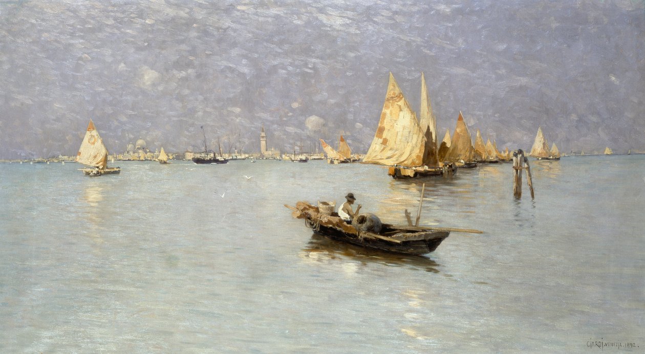 Zeilboten in de Venetiaanse lagune door Guglielmo Ciardi