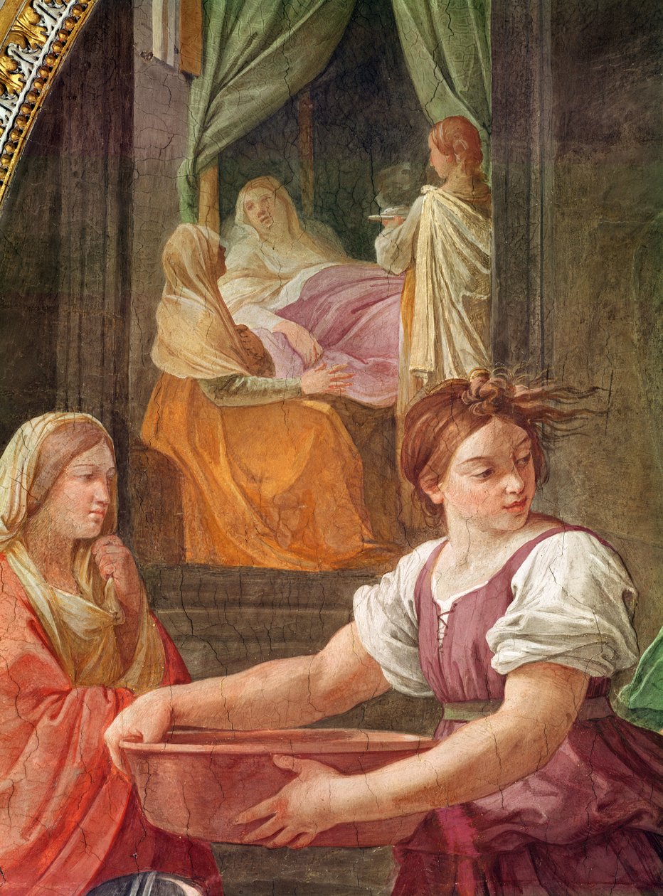Geboorte van de Heilige Maagd Maria (detail van een groep vrouwen rond Sint-Anna), 1611 door Guido Reni