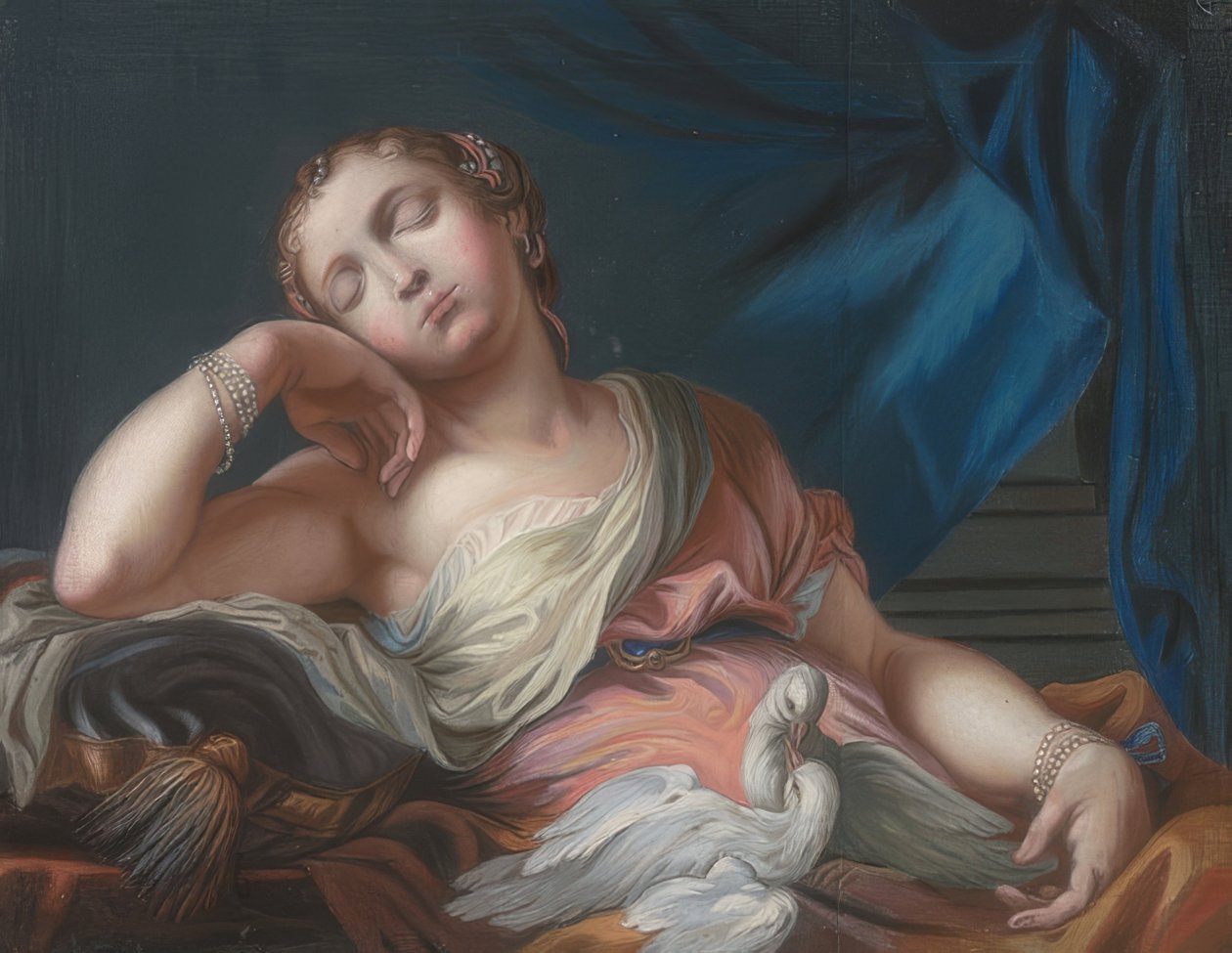 Slapende Venus met twee tortelduiven door Guido Reni