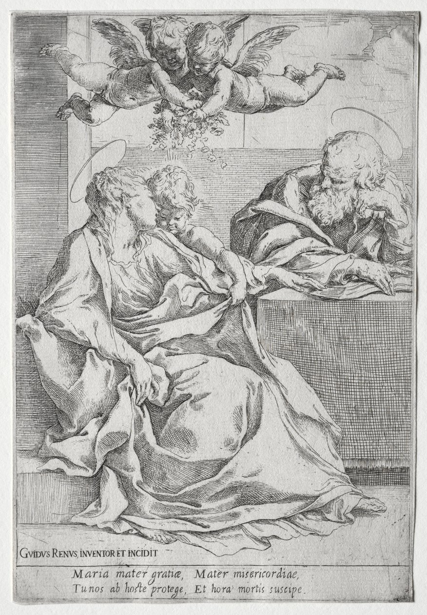 De Heilige Familie met Twee Engelen door Guido Reni