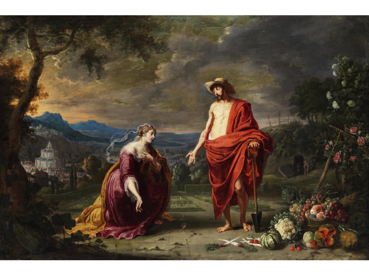 Jezus als tuinman voor de knielende Maria Magdalena door Guillam Forchondt