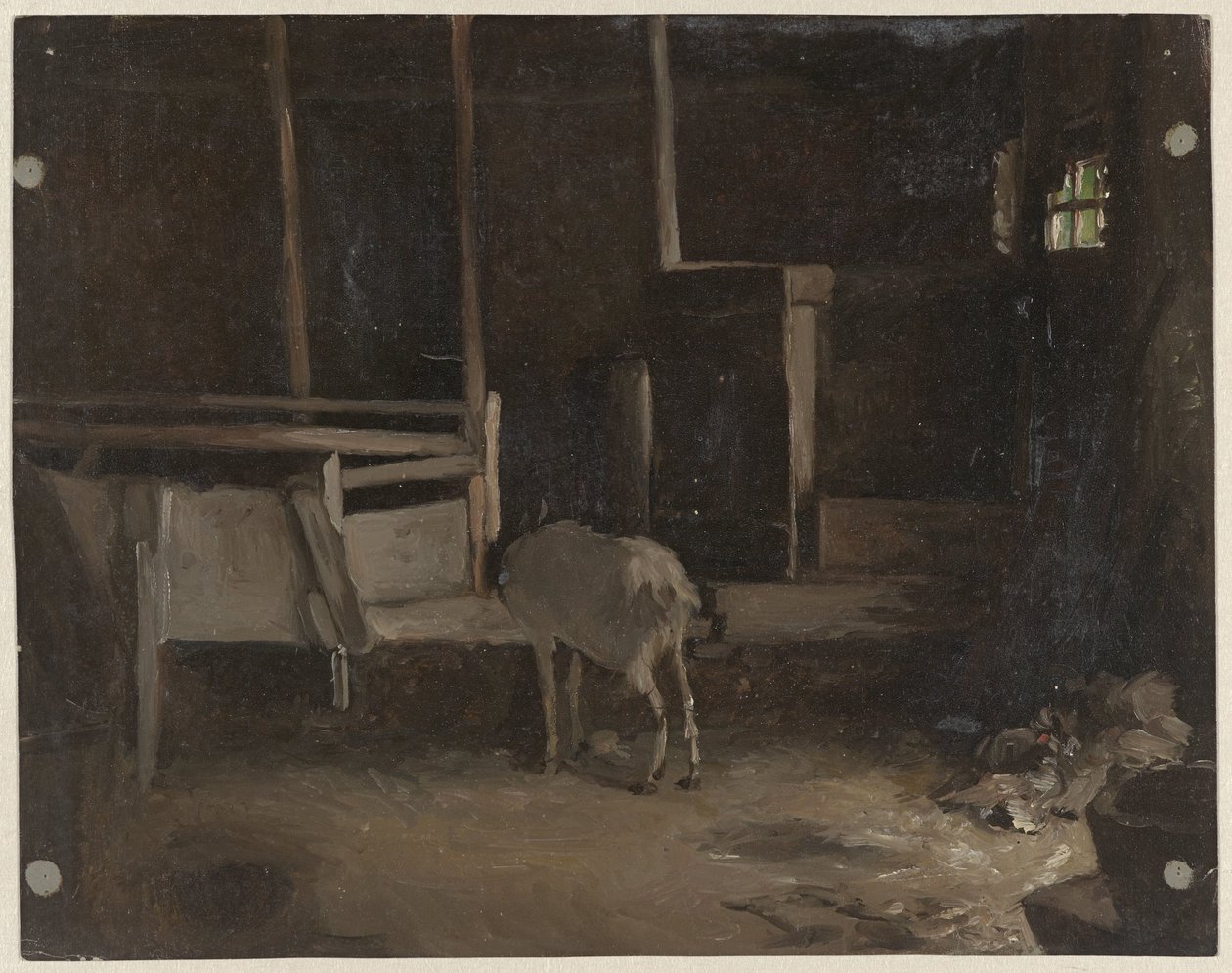 Geitje in een stal door Guillaume Anne van der Brugghen