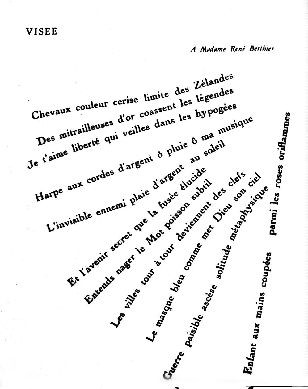 Calligram door Guillaume Apollinaire (1880-1918): “” Visee”” door Guillaume Apollinaire