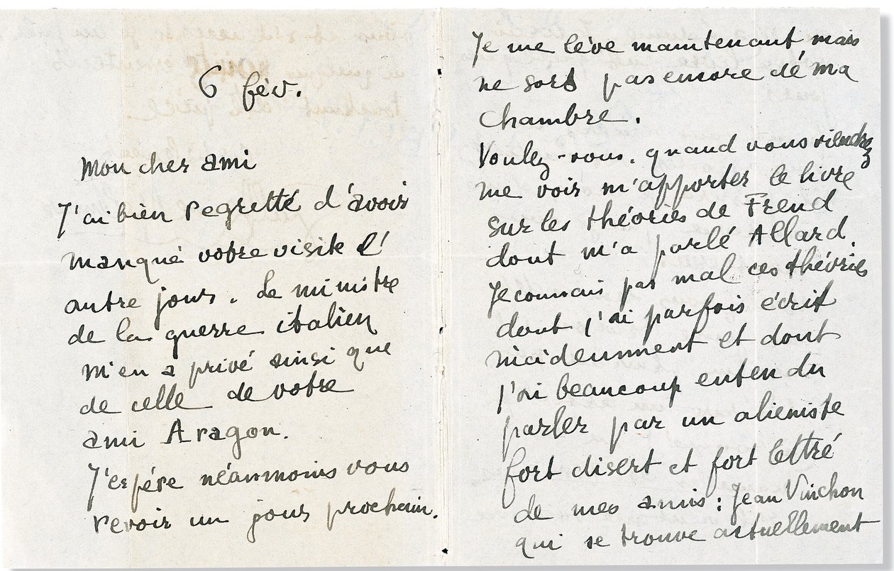 Brief aan Andre Breton door Guillaume Apollinaire