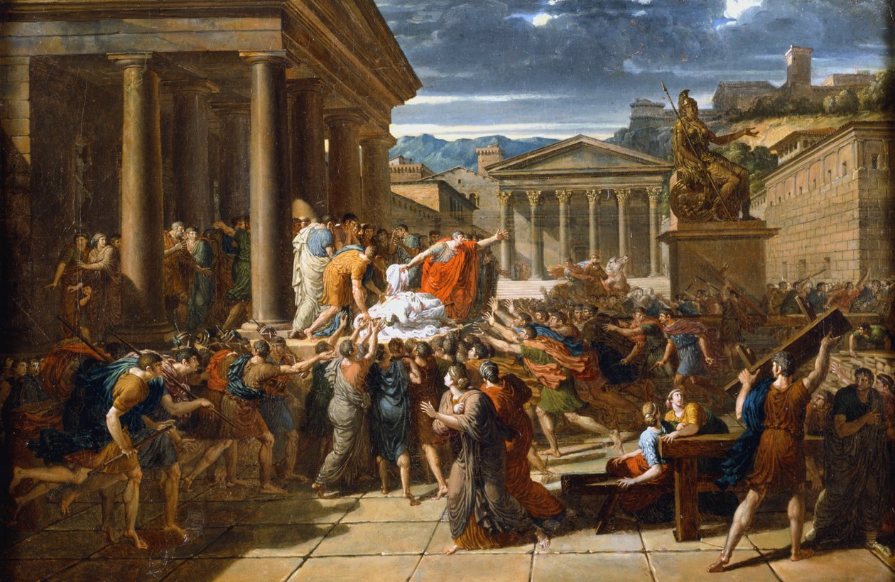 De dood van Caesar, 44 v.Chr., ca. 1780-1832 door Guillaume Lethiere