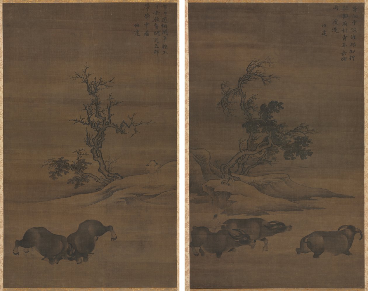 Herderjongens en Buffels in Landschappen door Guo Min