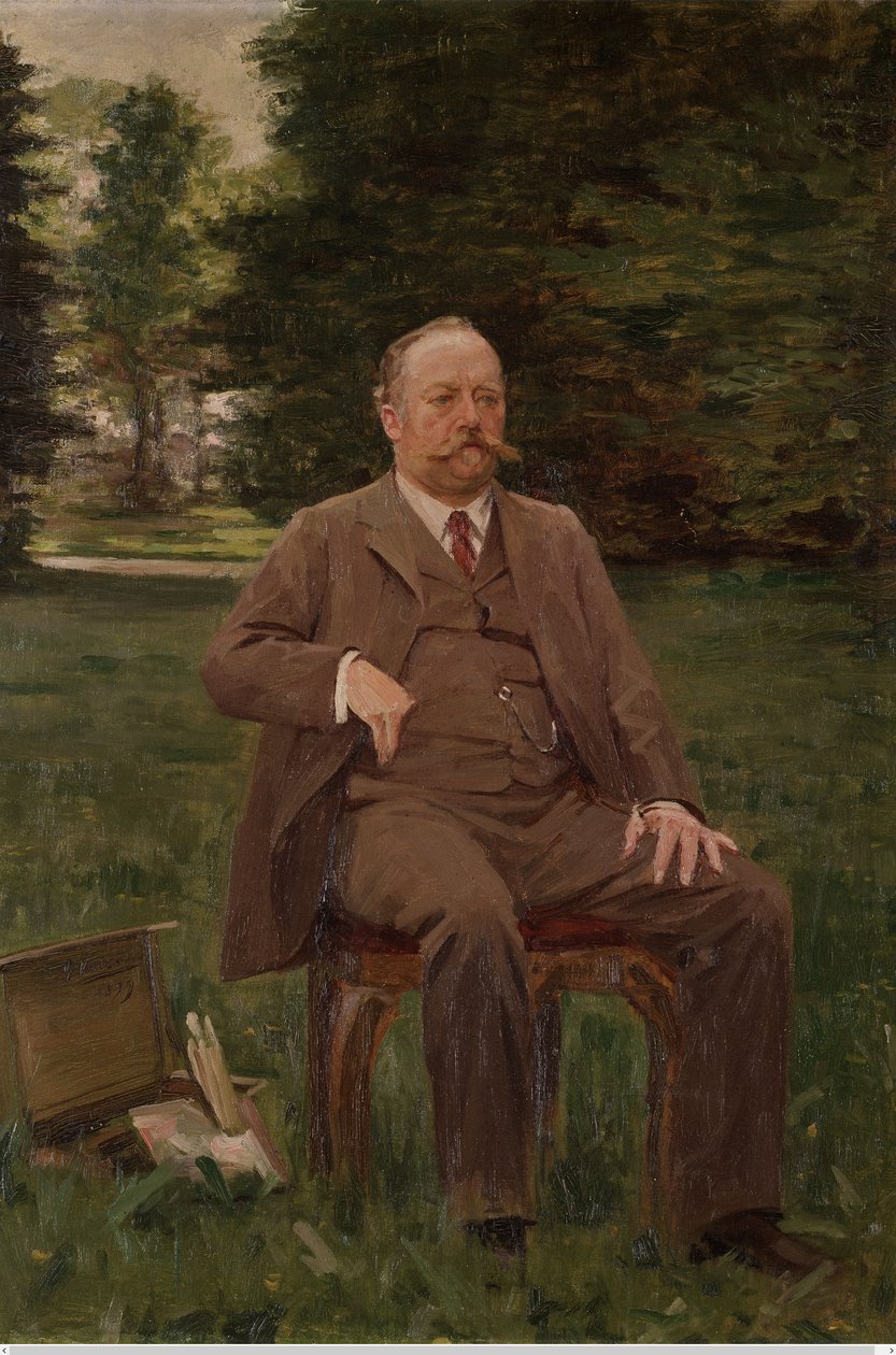 Fernand Scribe in zijn tuin door Gustaaf Vanaise