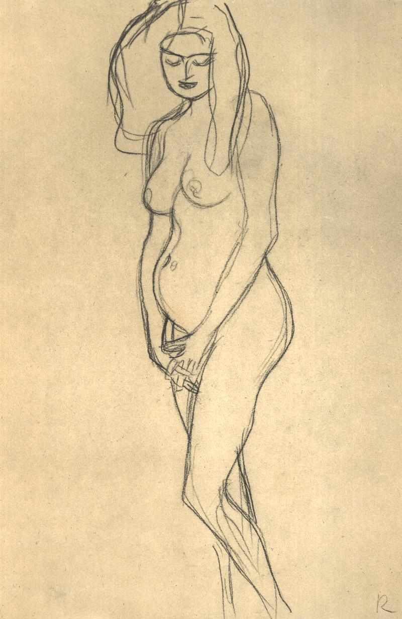 Naakt van een zwangere naar links door Gustav Klimt