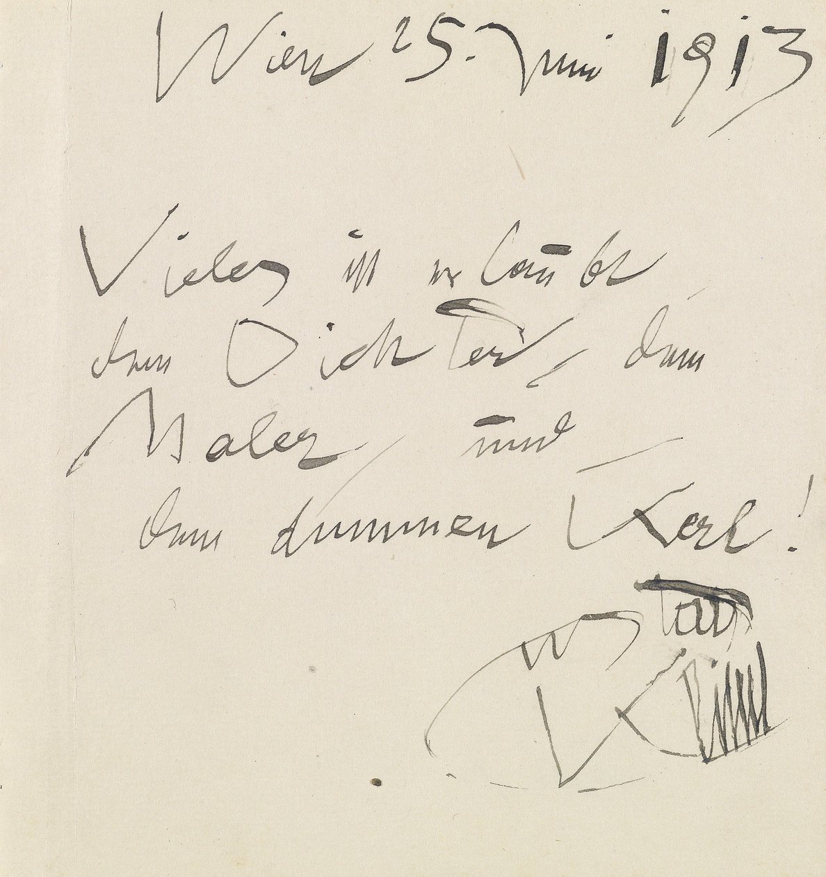 Albumblad met handgeschreven aforisme en handtekening door Gustav Klimt