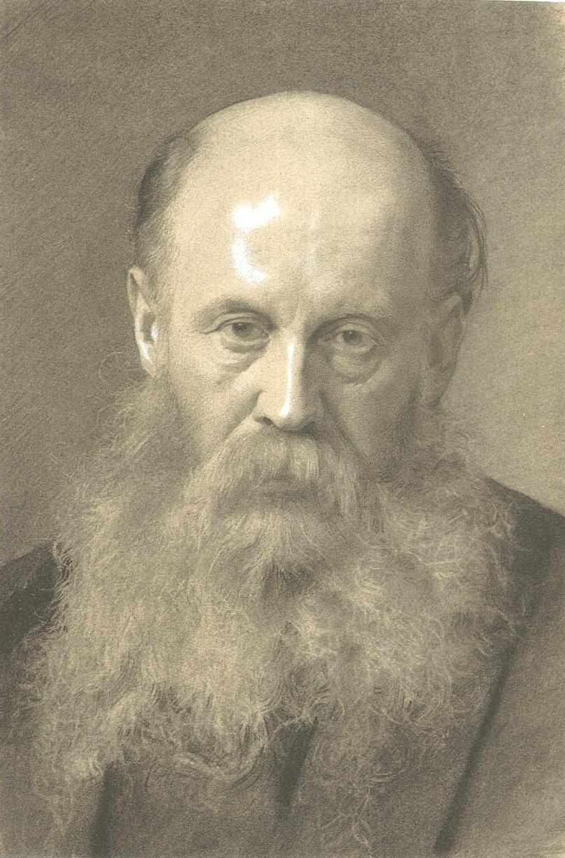 Borstbeeld van een bebaarde man van voren door Gustav Klimt