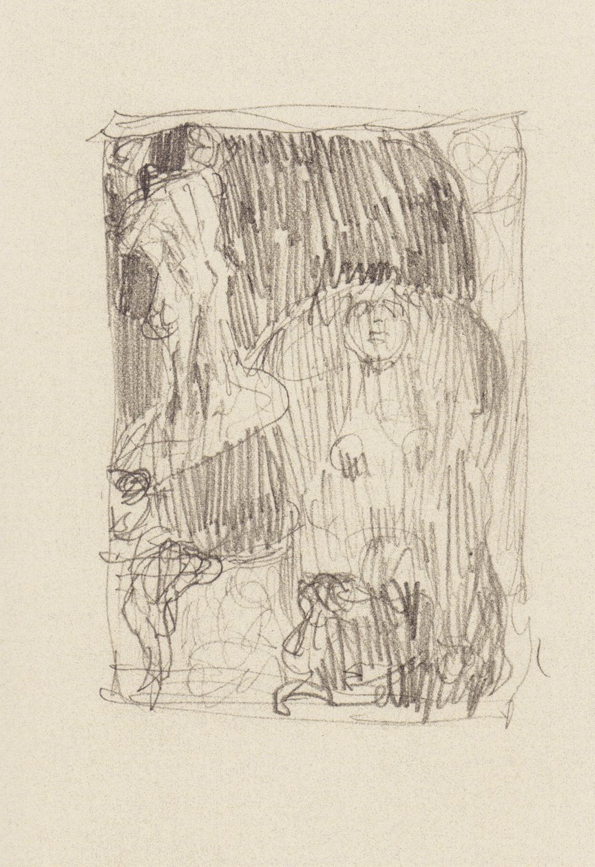 De sfinx met de kennis, aardbol, liefdespaar, oude wanhopige man door Gustav Klimt