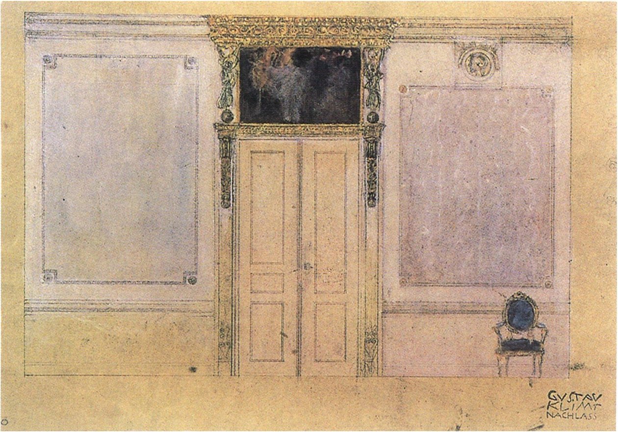 Ontwerp voor de inrichting van de muzieksalon in Palais Dumba door Gustav Klimt