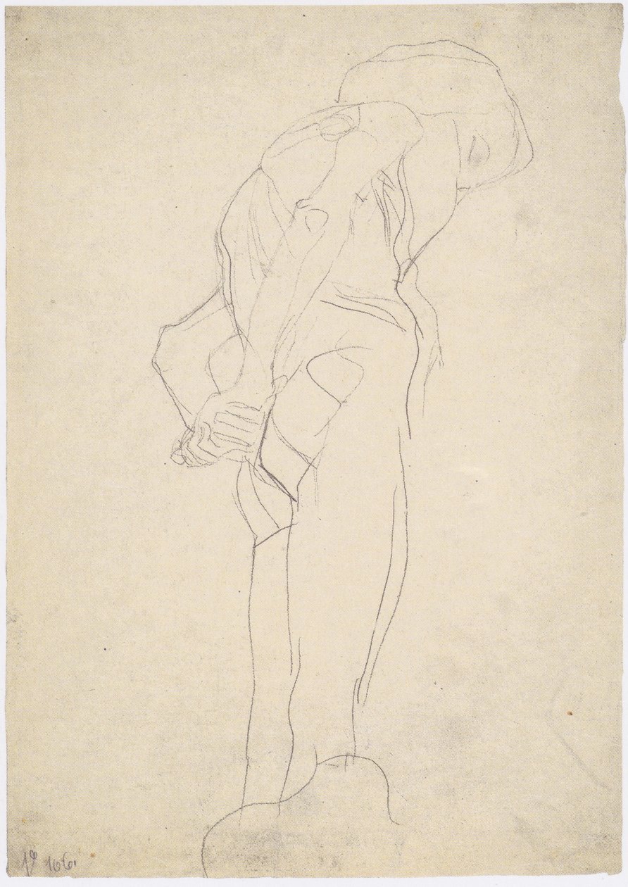 Gebogen naakte oude man naar rechts door Gustav Klimt