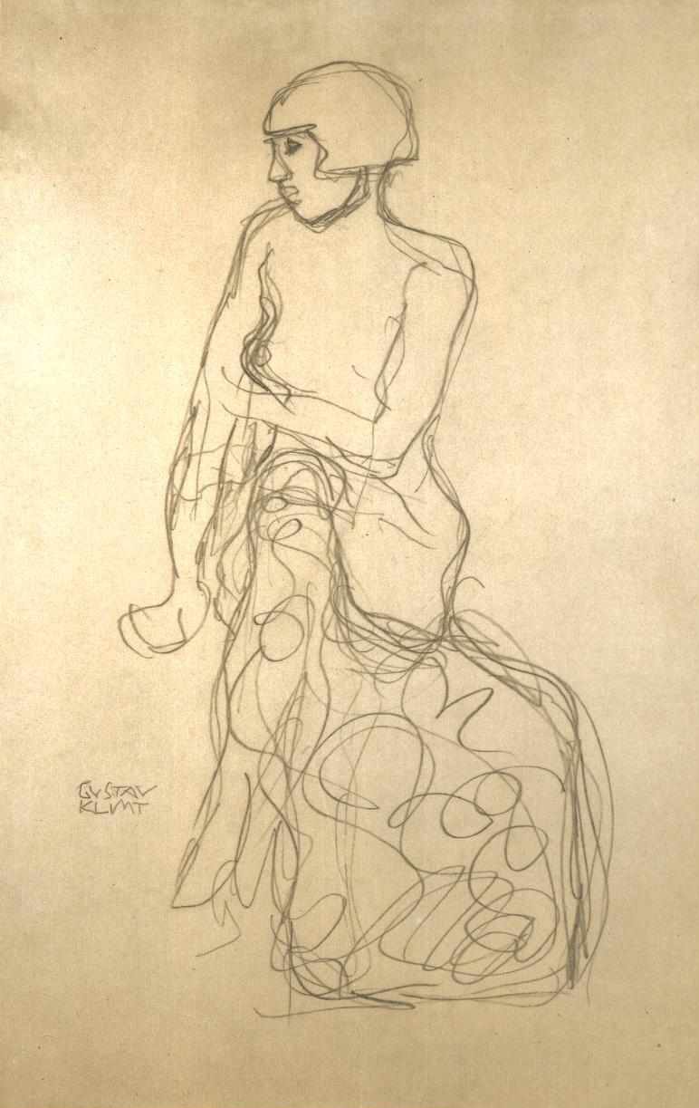 Halfnaakte naar links door Gustav Klimt