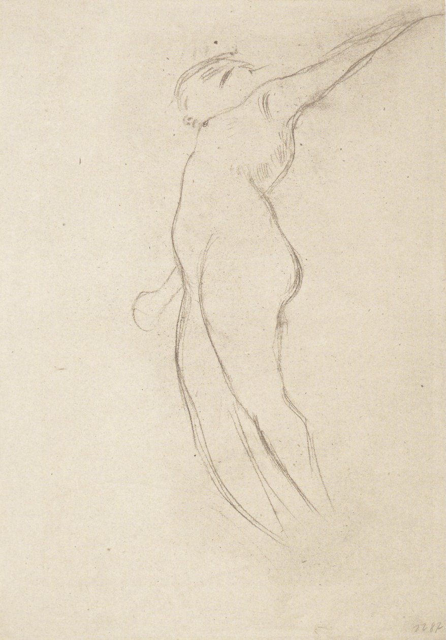 Zwevende naar links met gebogen rechterarm en opgeheven linkerarm door Gustav Klimt
