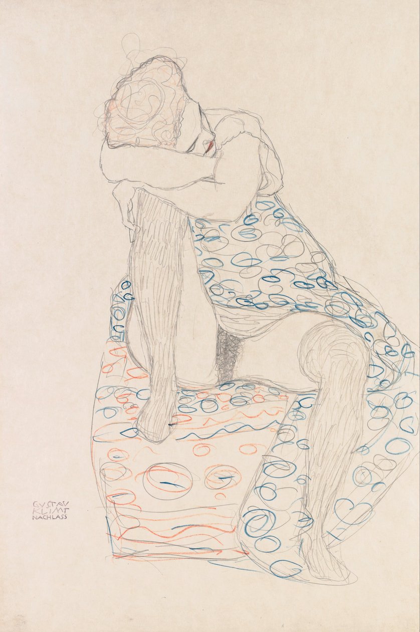 Zittende figuur met opgetrokken rok door Gustav Klimt