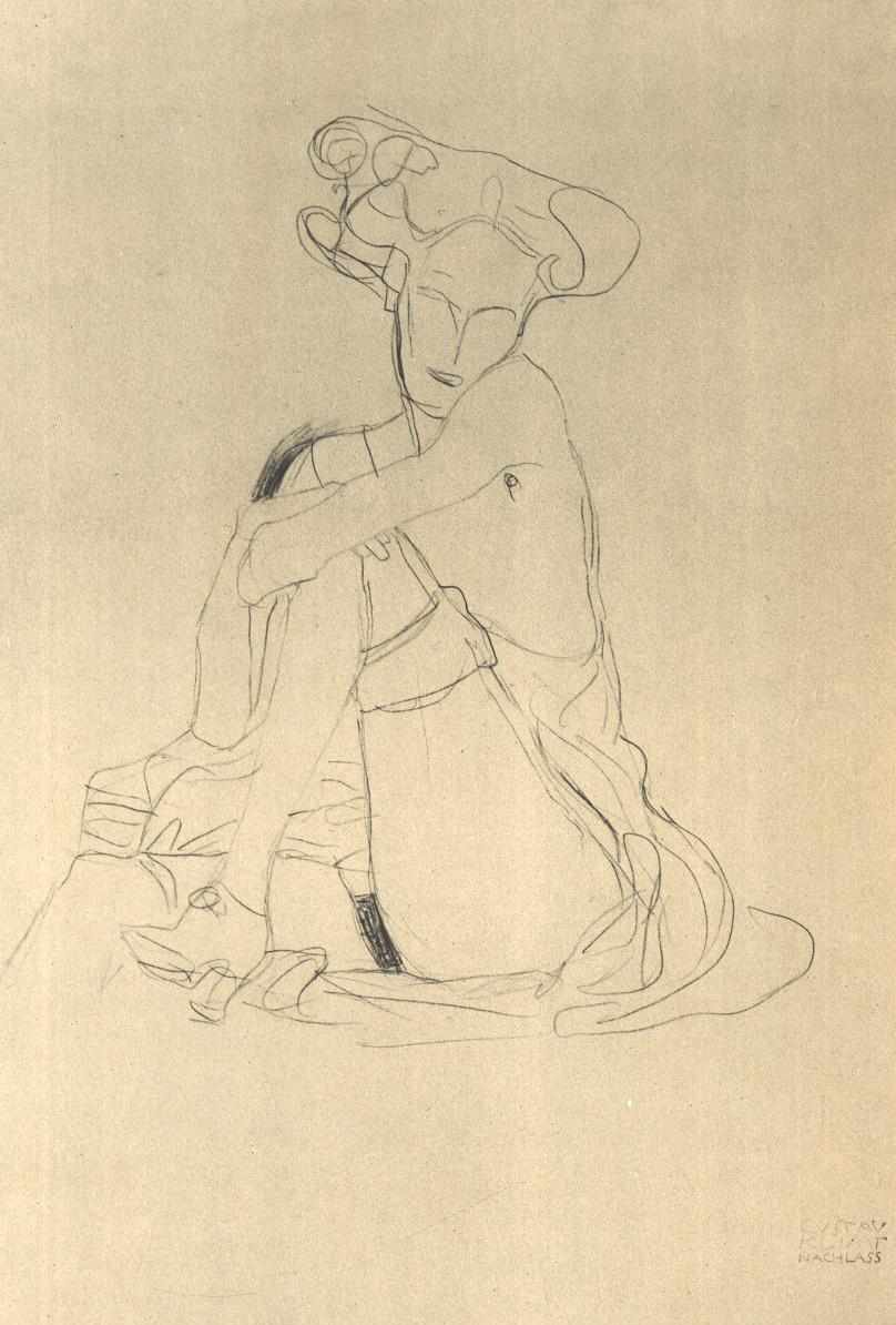 Zittende vrouw met opgetrokken linkerbeen door Gustav Klimt