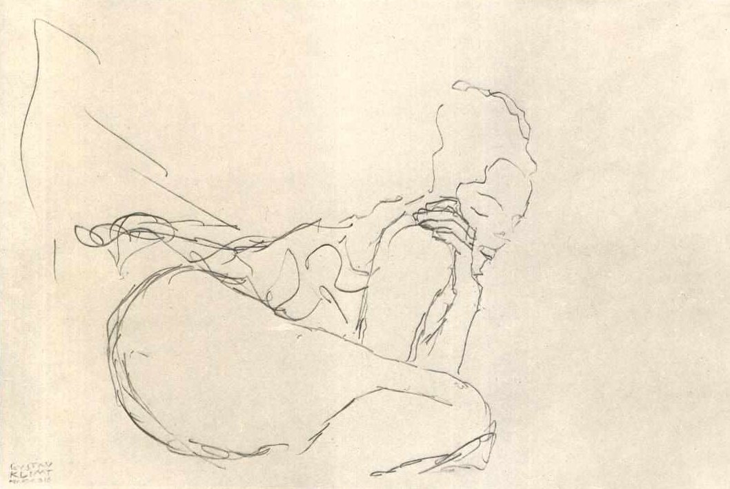 Zittende halve naakt naar rechts door Gustav Klimt