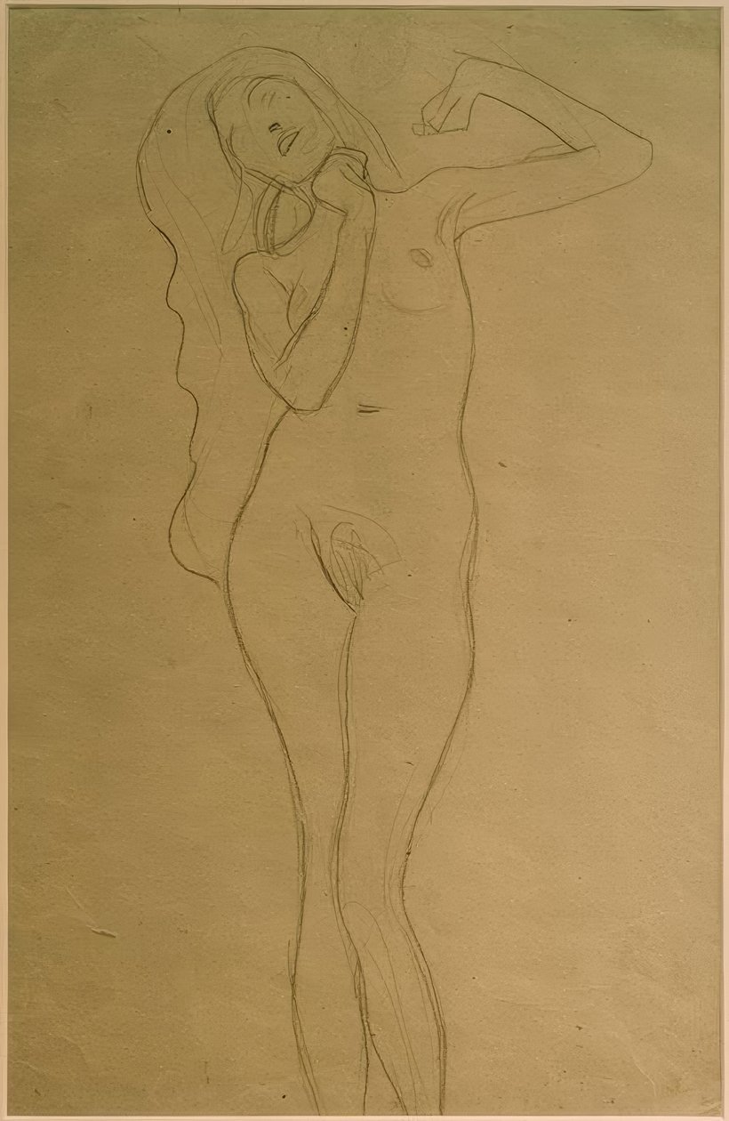 Staande vrouwennaakt met opgeheven armen (studie) door Gustav Klimt