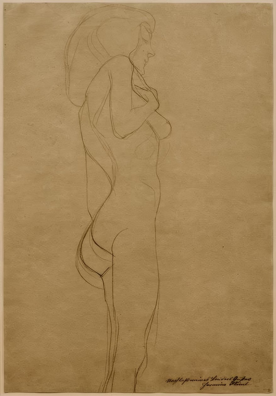 Staande vrouwelijke naakt naar rechts (studie) door Gustav Klimt