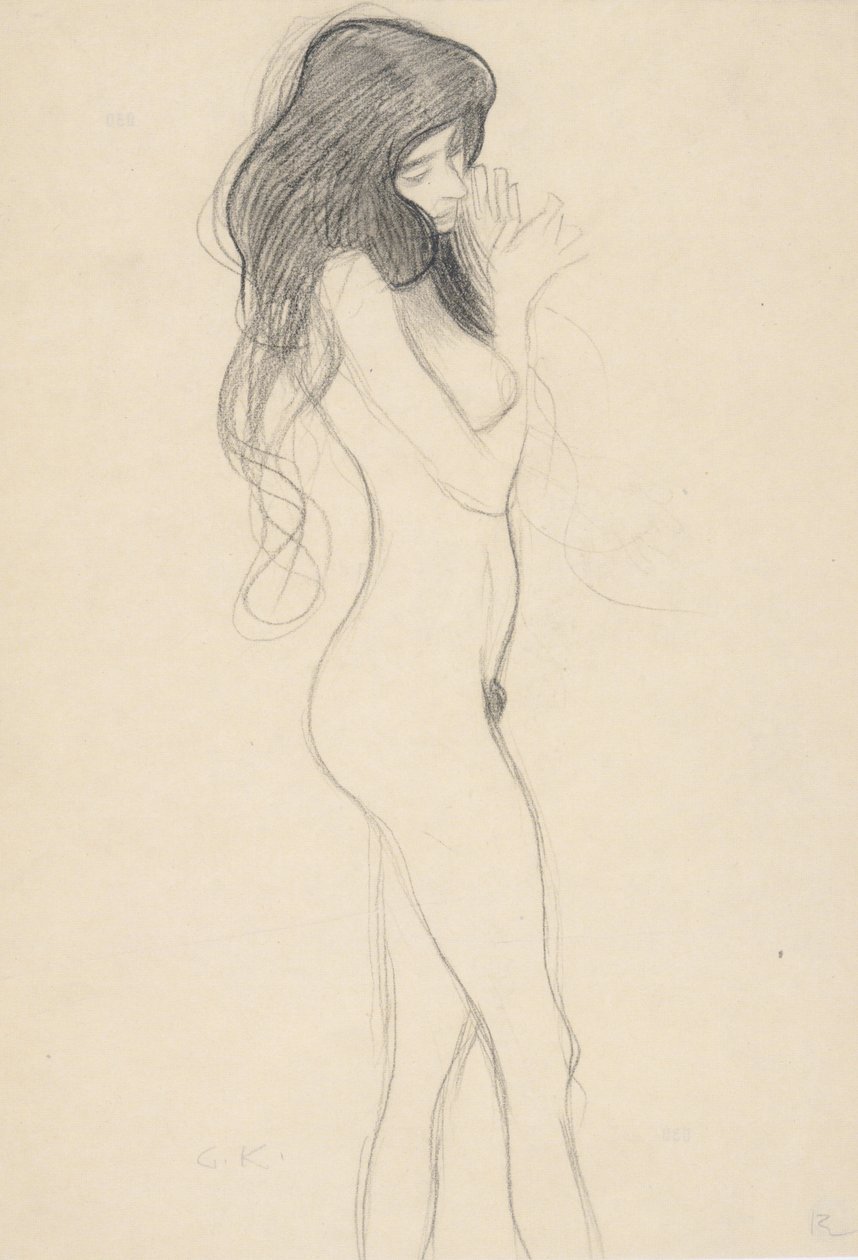 Staande vrouwelijke naakt naar rechts door Gustav Klimt