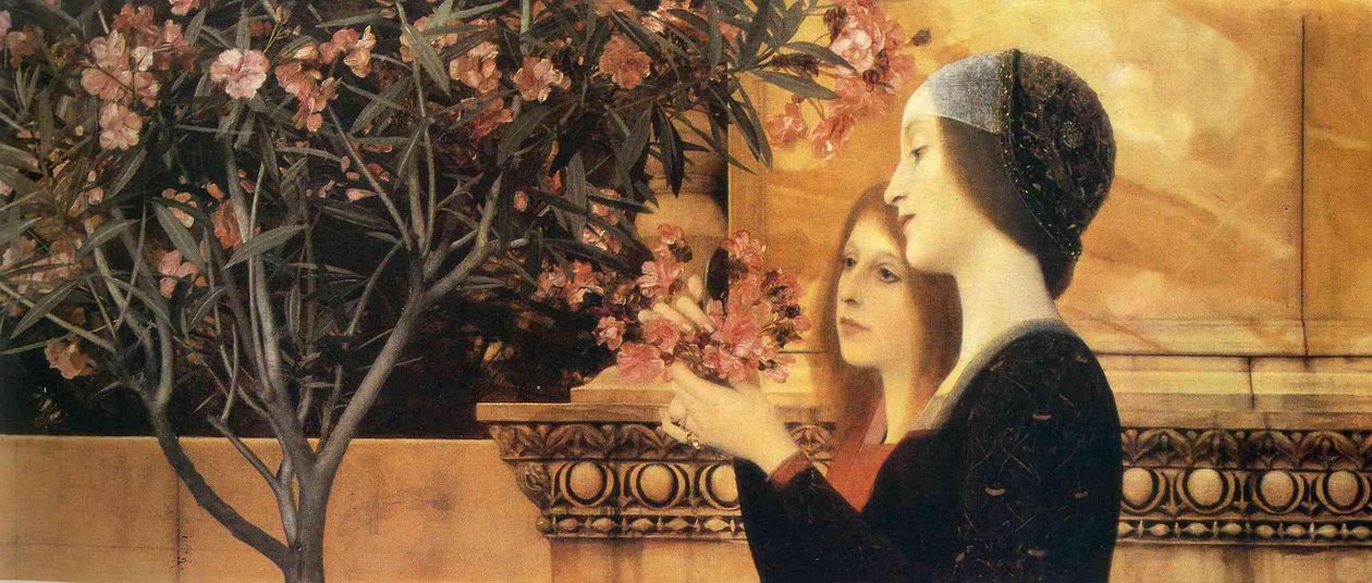 Twee meisjes met een oleander door Gustav Klimt