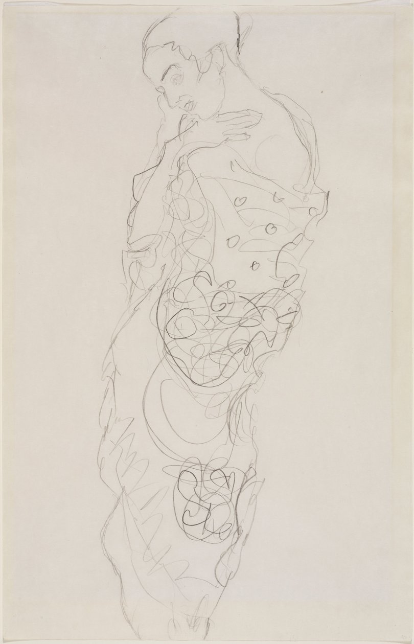 Vrouw in kimono, linker schouder bloot door Gustav Klimt