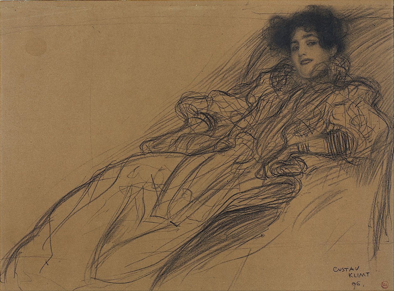 Jonge vrouw in een fauteuil door Gustav Klimt