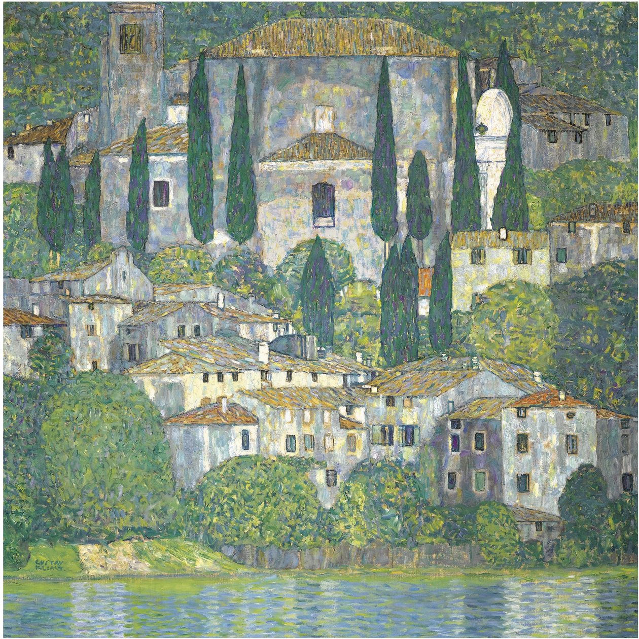 Kerk in Cassone Landschap met Cipressen, 1913 door Gustav Klimt