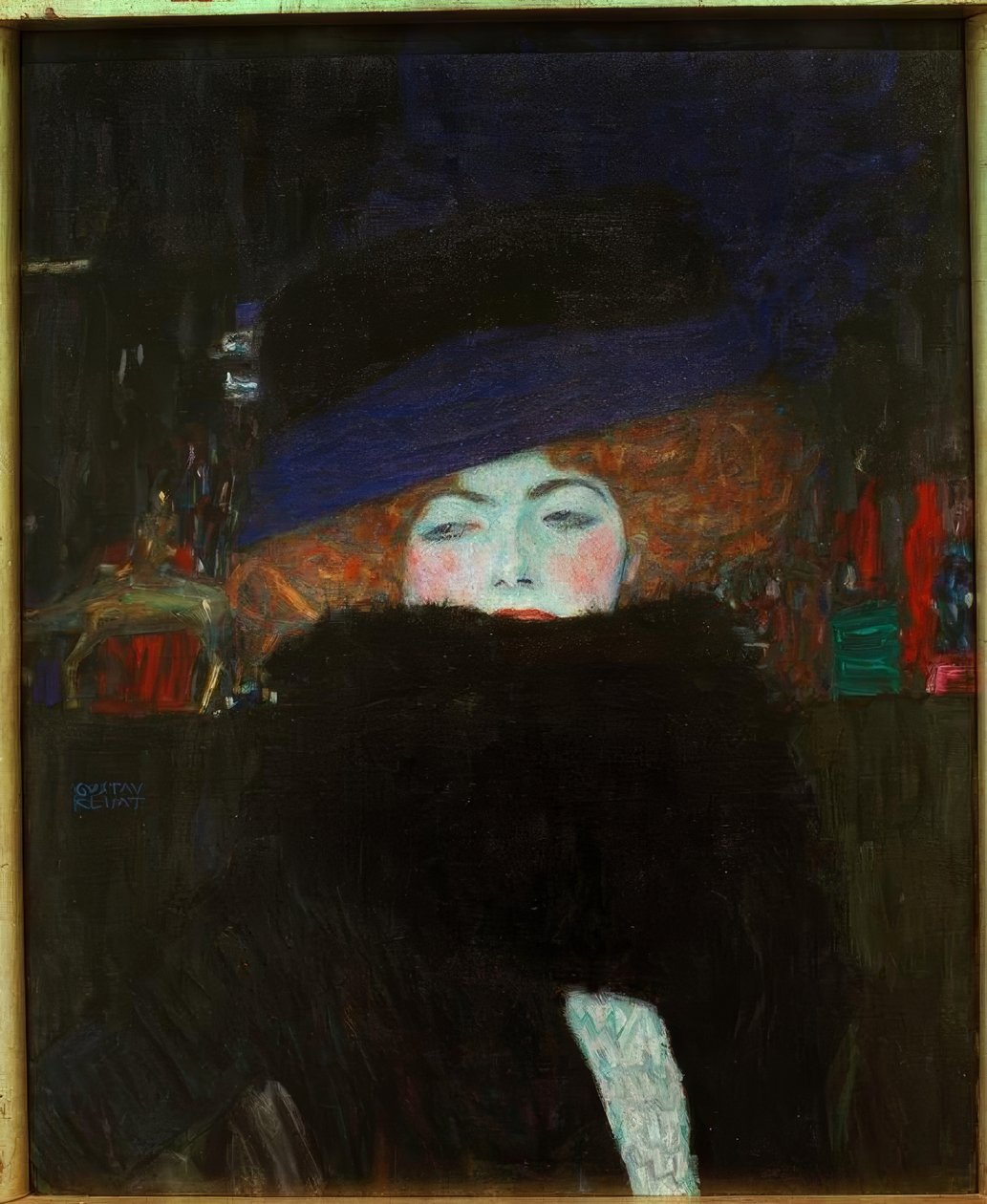 Dame met hoed en verenboa door Gustav Klimt