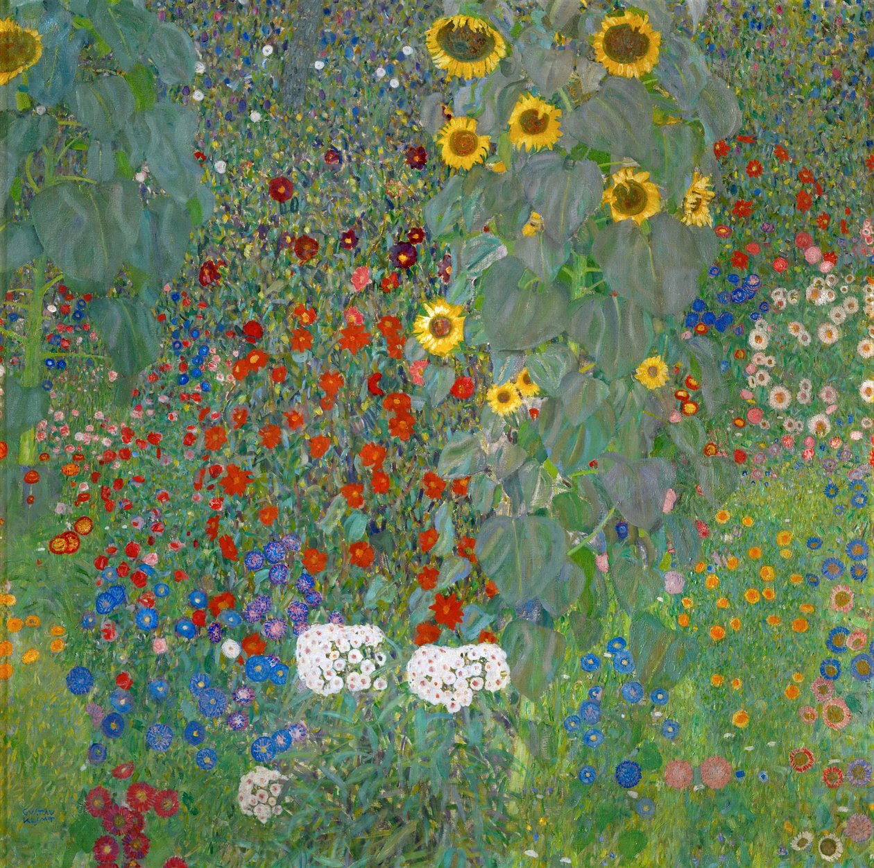 Boerderijtuin met zonnebloemen door Gustav Klimt