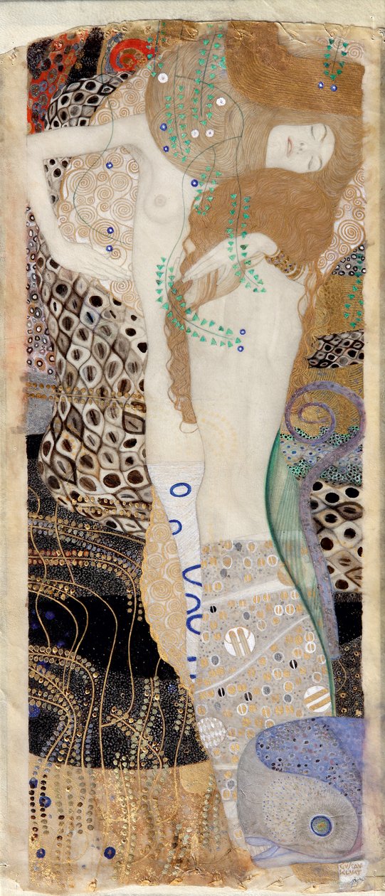 Vriendinnen (Waterslangen I) door Gustav Klimt