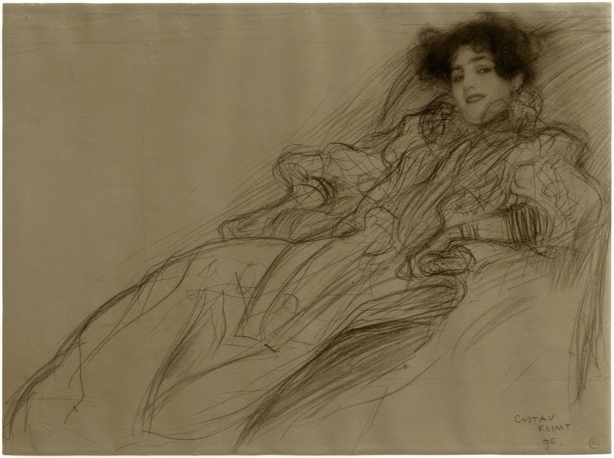 Jonge dame in fauteuil door Gustav Klimt