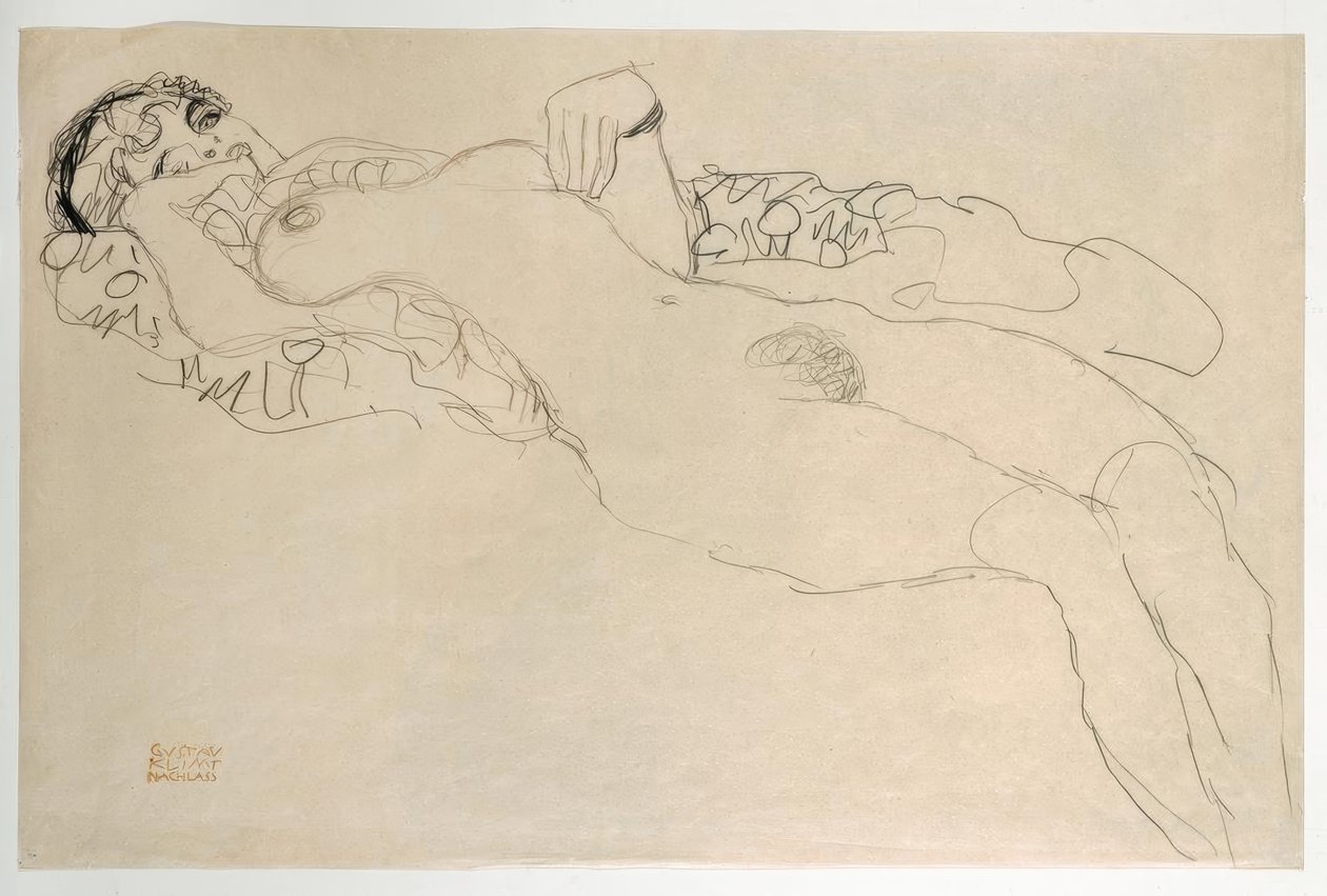 Liggend naakt naar links gedraaid door Gustav Klimt